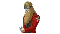 a man with a beard wearing a red jacket and goggles