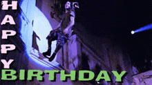 a happy birthday greeting card with a man on a ramp