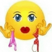 a yellow smiley face is holding a pair of underwear in front of its face .