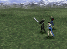 a video game scene shows a man holding a sword