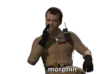 a man in a ghostbusters outfit says that 's true and morphin
