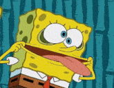 a cartoon character named spongebob has his tongue hanging out