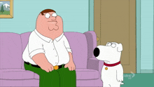 peter griffin and brian from family guy are sitting on a couch talking to each other