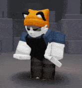 a cartoon character wearing a cat hat and apron is holding a knife