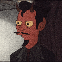 a cartoon of a devil with horns and mustache