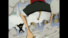a cartoon of a man kicking another cartoon character