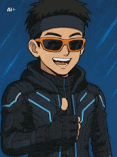 a cartoon of a man wearing sunglasses and a headband with ai + on the bottom