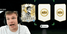 a man wearing headphones looks at a card that says zanetti 89 cm