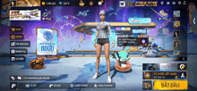 a woman is standing in front of a free fire max advertisement