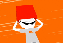 a cartoon character is holding a red box on his head and the caption says capcut