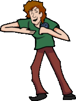 a cartoon of a man holding a microphone and dancing .