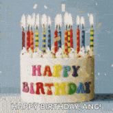 a birthday cake with lots of candles and the words happy birthday ang
