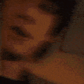 a close up of a man 's face with a hand on it
