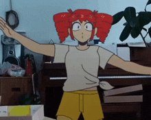 a cartoon character with red hair and a white shirt