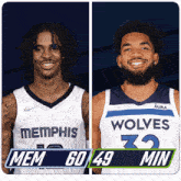 two basketball players for the memphis grizzlies and the wolves are standing next to each other