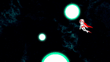 a cartoon character with a red hat is flying through the air