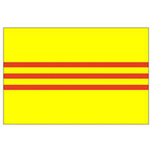 a yellow flag with red stripes on a white background