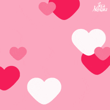 a pink background with white and red hearts and the words jeca martinez