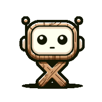 a cartoon drawing of a wooden robot with a x on its legs