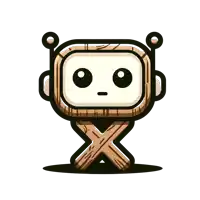 a cartoon drawing of a wooden robot with a x on its legs