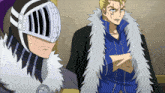 a man with a mask on his face stands next to another man