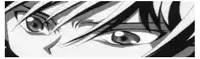 a close up of a person 's eyes in a black and white anime scene .