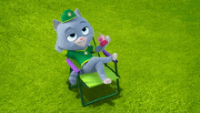 a cat is sitting in a chair holding a bottle
