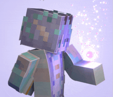 a purple and blue minecraft character with a light coming out of its arm