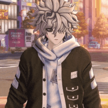 a cartoon character is wearing a black jacket with the letters dpd on the sleeves