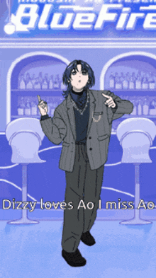 dizzy loves ao i miss ao written on a poster