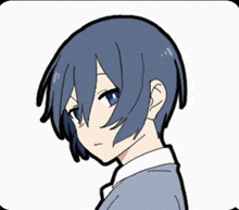 a drawing of a person with short blue hair