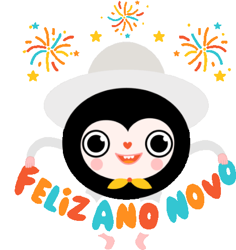 Cute Critter Wearing White Says Happy New Year In Portuguese Sticker - We Lovea Holiday Feliz Ano Novo Google Stickers