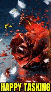 a red rose is surrounded by hearts and butterflies and the words happy tasking