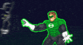 a green lantern and a black superhero are fighting