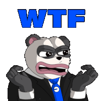a cartoon of a panda wearing a suit and tie with the words wtf behind him