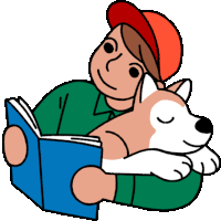 Cuddling Up To Read A Book, With Odin The Dog Sticker - Lets Go Outside Book Reading Stickers