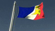 a red white and blue flag with a yellow eagle on it