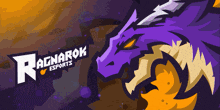 a logo for ragnarok esports has a purple dragon on it