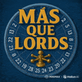 a roulette wheel with the words mas que lords in yellow letters