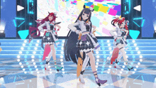 a group of anime girls are dancing on a stage with the words let 's go live on the bottom