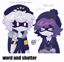 a couple of cartoon characters with the words " word and shatter " underneath them