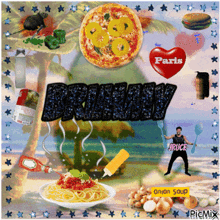 a collage of food with the word bruce on it