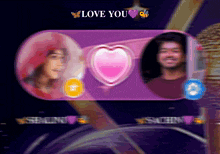 a purple screen with a heart and the words love you on it