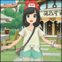 a cartoon girl wearing a hat with the letter o on it