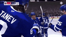 a hockey player with the name tanev on his back
