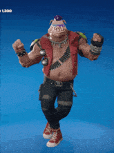 a video game character with a purple mohawk is dancing with a price of 1,300