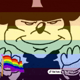 a drawing of a cartoon character with a rainbow flag and a tiktok logo