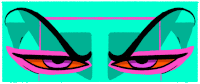 a cartoon drawing of a woman 's eyes with a triangle in the background