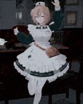 a girl in a maid costume with a name tag that says ' s.a. ' on it