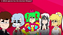a group of cartoon characters standing next to each other with the question " which species has the shortest lifespan " at the top